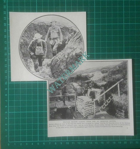 British Troops In The St Quentin Sector France World War 1  - c.1919  Cutting