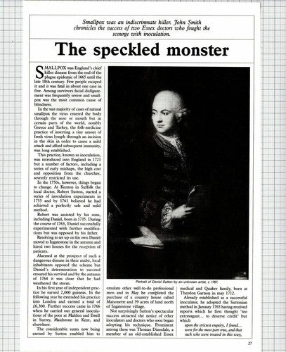 Daniel Sutton Maisonette Ingatestone Smallpox Doctor  - 1987 Article