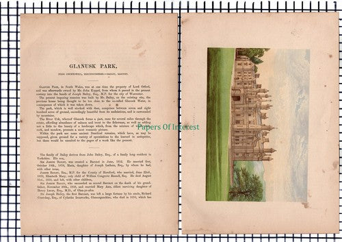 (6684) Glanusk Park Crickhowell  - c.1880 Print & Article  - Marks Are Present!