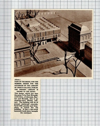 Model of Library Extension Trinity College Dublin Paul Koralek 1961 News Cutting