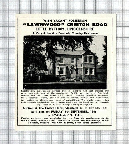 Lawnwood Creeton Road Little Bytham Lincolnshire House Sale Advert -1966 Cutting