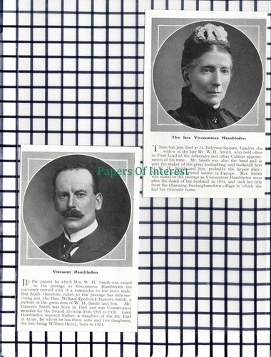 C5980) Viscount Hambleden Mr W H Smith & Son - 1913    2-Part Cutting