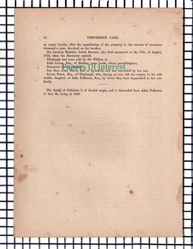 (6709) Thrybergh Park Yorkshire - c.1880 Print & Article  - Marks Are Present!