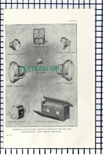 (7210)  PAPER ITEM! Car Electric Lighting Dynamo    - c.1915 PRINT/ Illustration