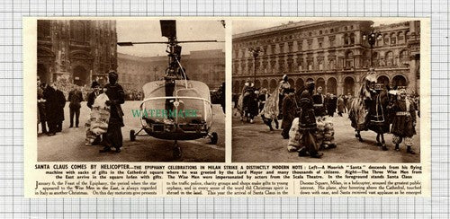 C3017) Duomo Square Milan Santa In A Helicopter Epiphany Celebrations 1950 Clip