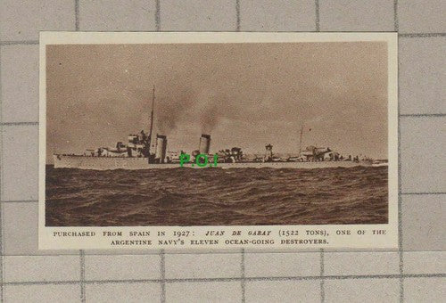 C2116) JUAN DE GARAY Argentine Destroyer - 1948 Clip SMALL!
