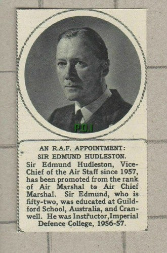 (5344) Sir Edmund Hudleston RAF Air Staff  - SMALL 1961 Clip