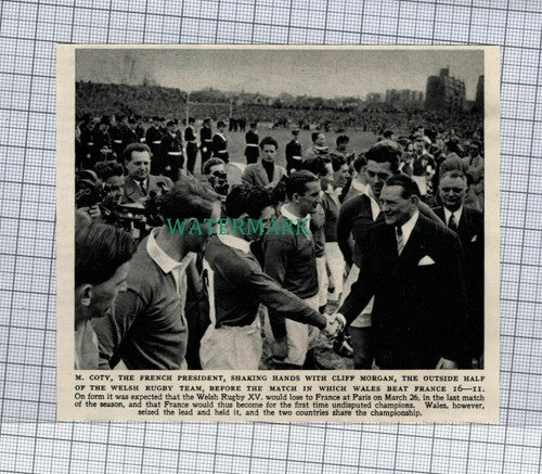 C676) Cliff Morgan Welsh Rugby Team French President M Coty - 1955 Cutting
