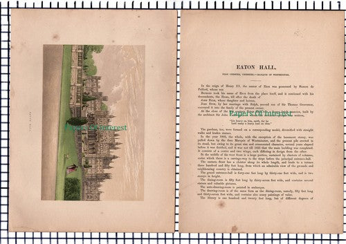 Eaton Hall Chester Cheshire  c.1880 Print & Article  - Marks Are Present!