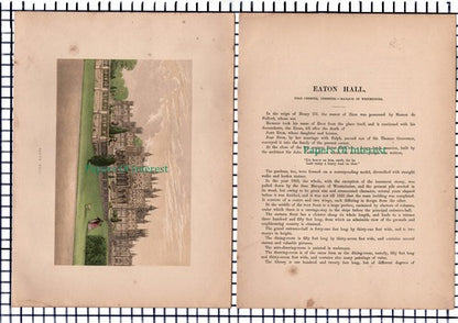 Eaton Hall Chester Cheshire  c.1880 Print & Article  - Marks Are Present!