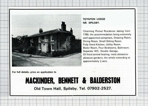 Toynton Lodge Spilsby Lincolnshire House Sale Advert -  1979 Cutting