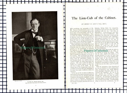 (6997) Winston Churchill Henry W Lucy Tory MP  - c.1909 Article