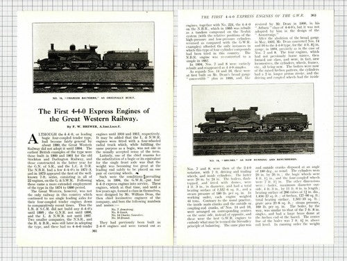 Great Western Railway GWR 4-4-0 Express Engines F W Brewer - 1926 Article