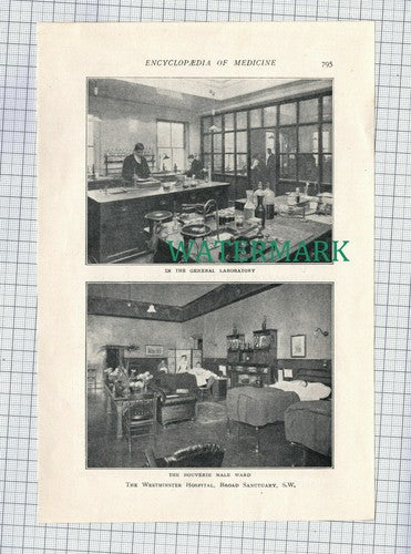 C584) The Westminster Hospital Broad Sanctuary London -  1915 Book Print