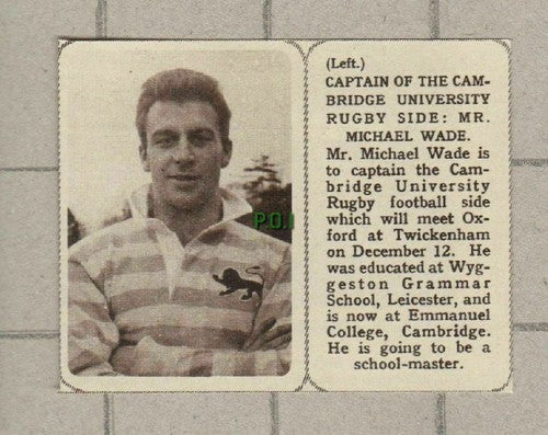 Michael Wade Cambridge University Rugby Wyggeston -  1961 SMALL News Clipping