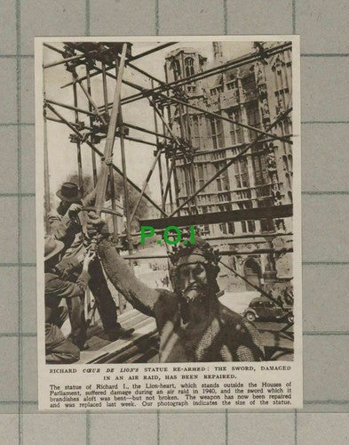 C1965) Statue of Richard The Lionheart Houses Parliament Repaired - 1948 Clip