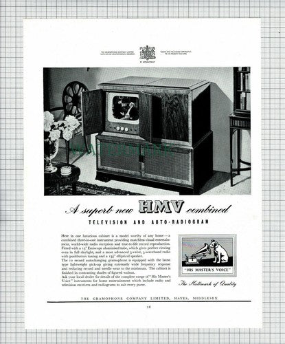 X1370) HMV Television Advert - c.1951 Cutting