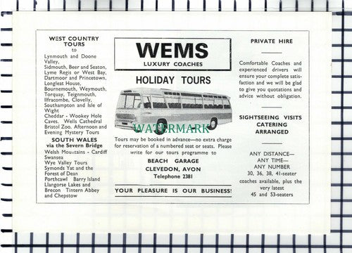 C6844) Wems Luxury Coaches Clevedon Court Advert  - 1975 Cutting