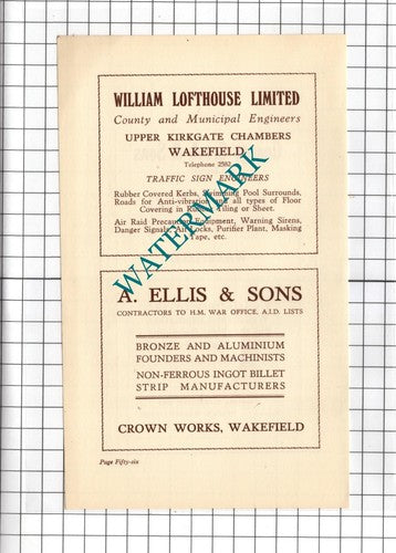 George Crook & Son Ltd Wakefield / William Lofthouse Ltd  A Ellis - 1939 Advert