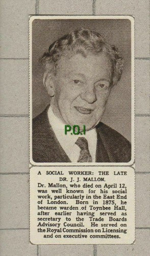 Dr J J Mallon London Social Worker Toynbee Hall   - 1961 SMALL News Clipping