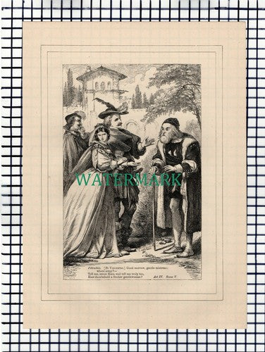 X1613) Taming Of The Shrew Petruchio Vincentio - c.1880 Shakespeare Book Print