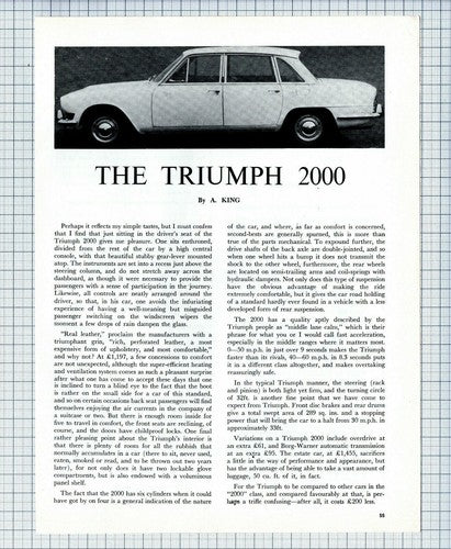 (6163) The Triumph 2000 REVIEW  - 1968 Article