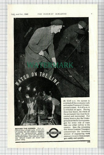 C7710) London Transport Underground Railway Advert  - 1946 Cutting