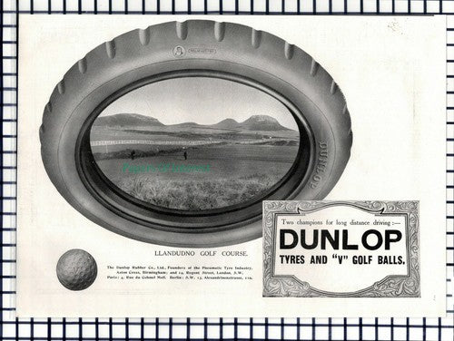 (6958) Llandudno Golf Course Dunlop Advert -  1914 Cutting