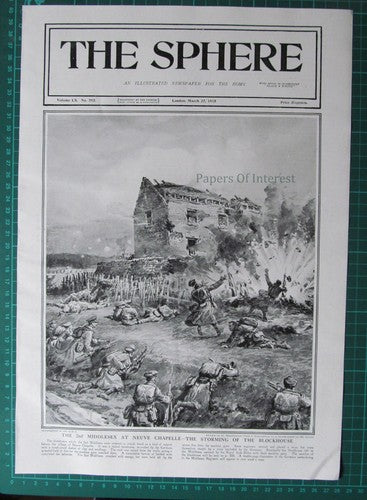The 2nd Middlesex  Neuve Chapelle WW1 Great War - 1915 News Page / Print