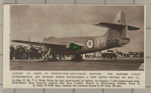 (C406) T S Wade Hawker P1052 Jet Fighter Plane Speed Record Paris  - 1949 Clip