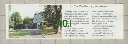 The Old Rectory Willingale Essex -  Small House Sale Advert -  1996