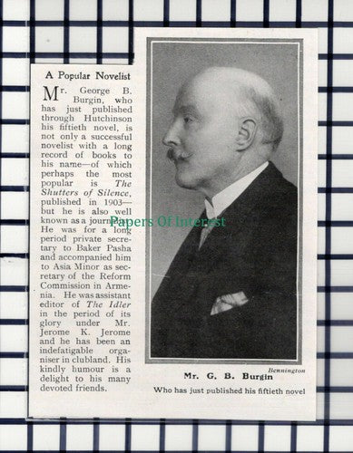 C6057) Mr George B Burgin Novelist - 1914 SMALL Cutting