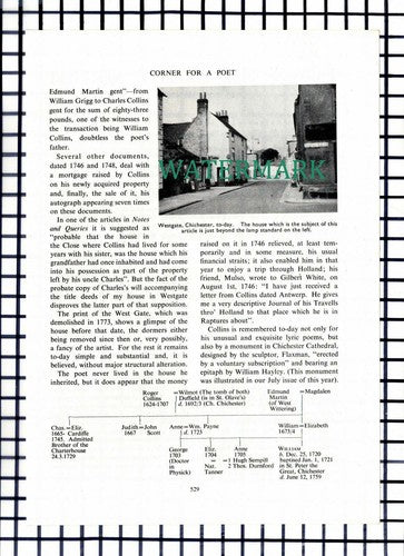 William Collins Poet Westgate Chichester Phyllis Heseltine -1955 Article / Print