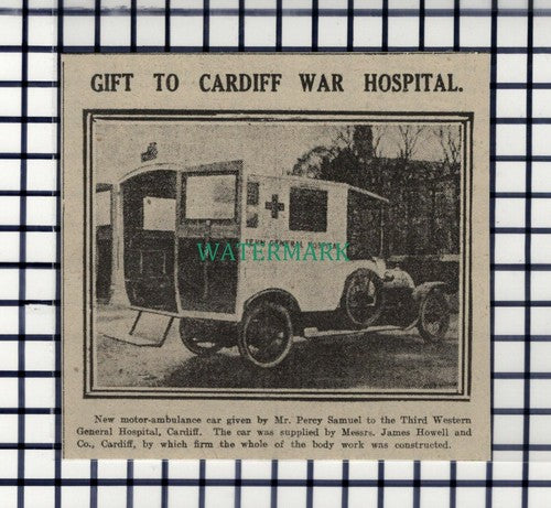 C7195) Third Western Cardiff War Hospital Mr Percy Samuel Gift  - 1916 Cutting