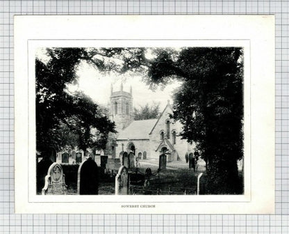 THIRSK - SOWERBY CHURCH / THIRSK HALL - Double Sided Book Print c.1914