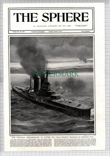 The Queen Elizabeth Dreadnought Ship Dardanelles - 1915 News Page / Print