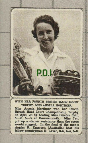 Miss Angela Mortimer Tennis Hard Court Trophy  -  1961 SMALL News Clipping