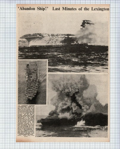 US Aircraft Carrier Ship LEXINGTON Captain F C Sherman   - c.1945 Cutting