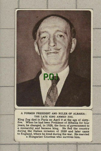 King Ahmed Zog Albania Obituary -  1961 SMALL News Clipping