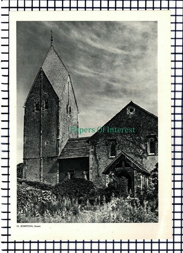 X1458) Sompting Sussex Church - 1950s Book Print