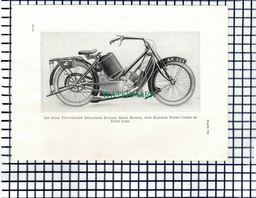 (7206) PAPER ITEM!  The Scott  Motor Bicycle  - c.1915 PRINT/ Illustration