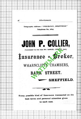 John P Collier Insurance Broker Sheffield Small Advert - 1912 Cutting