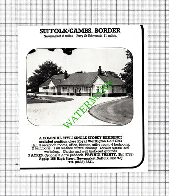 Royal Worlington Golf Club Area House Sale Advert - 1980 Cutting