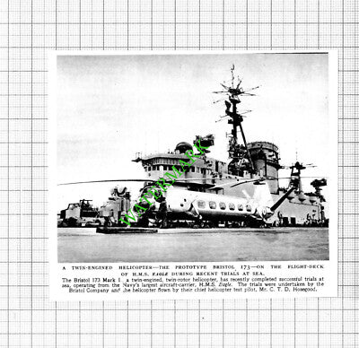 Bristol 173 Mark 1 Helicopter HMS Eagle Ship Mr CTD Hosegood - 1953 Cutting