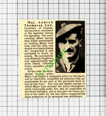 Maj Andrew Thompson Law Camerons Of Canada World War Two - 1940 SMALL Cutting