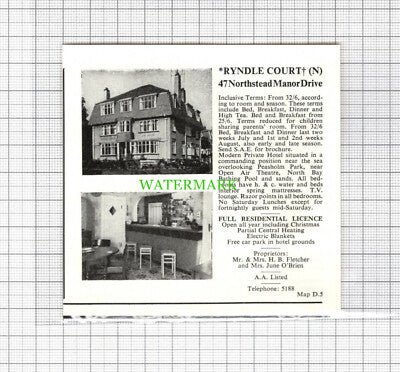 C1534) Ryndle Court Hotel Scarborough Scalby Manor Shipley  Advert  - 1969