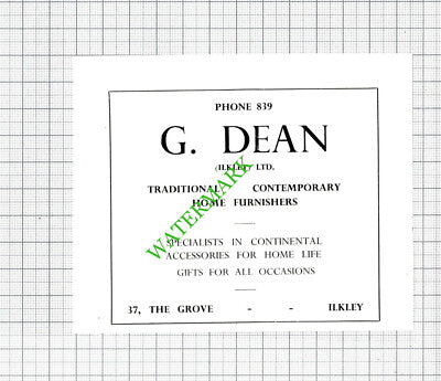 Ingham Bros Ltd Ilkley Yorkshire / G Dean Furnishers Small Advert - 1962 Cutting