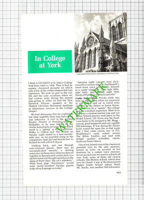 St John's College York William McDowell - 1988 Small Article