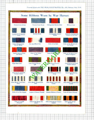 Print  - War Heroes Ribbons WW1 World War One  - 1918 Book Print