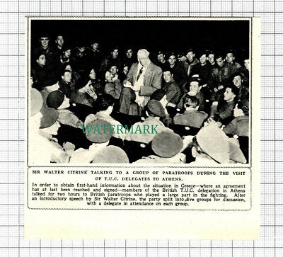 C5705) Sir Walter Citrine British TUC Paratroopers Athens -1945 Cutting SMALL